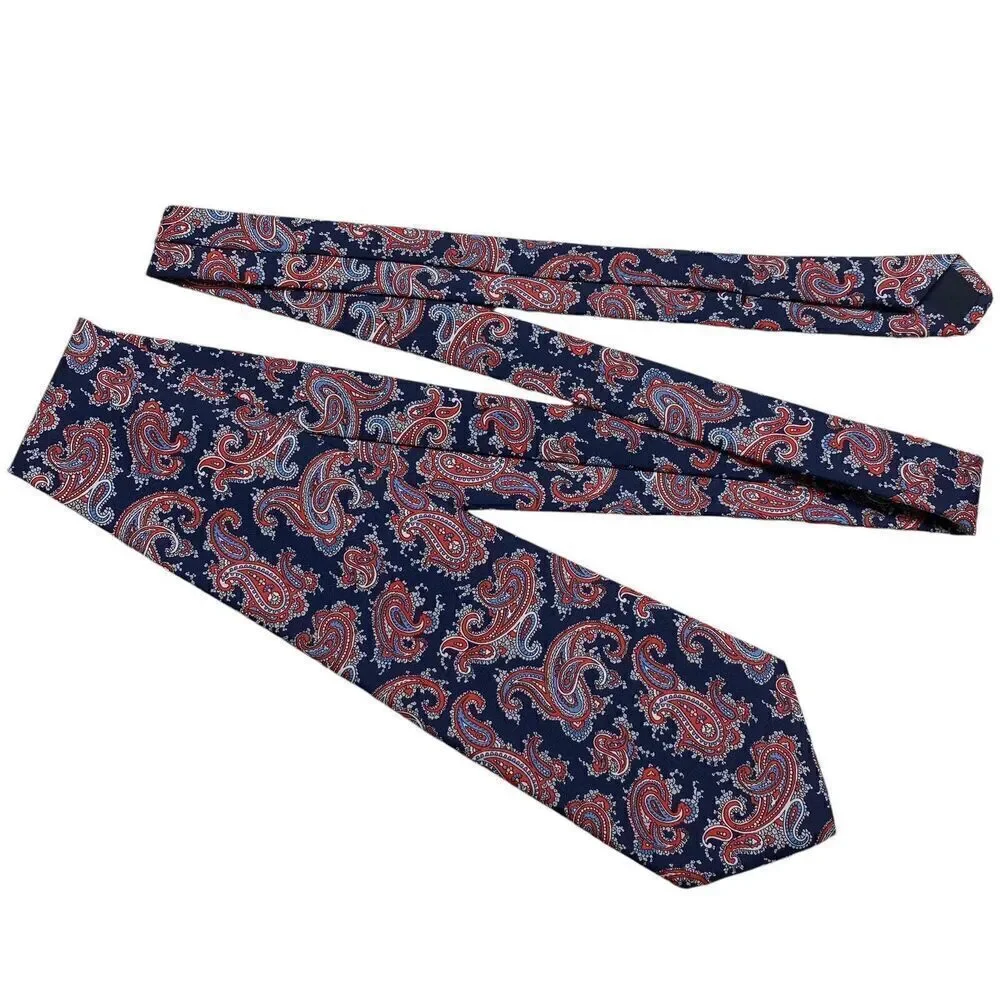 Manhattan Men's Tie Necktie Paisley Polyester Blue Red White Classic Office